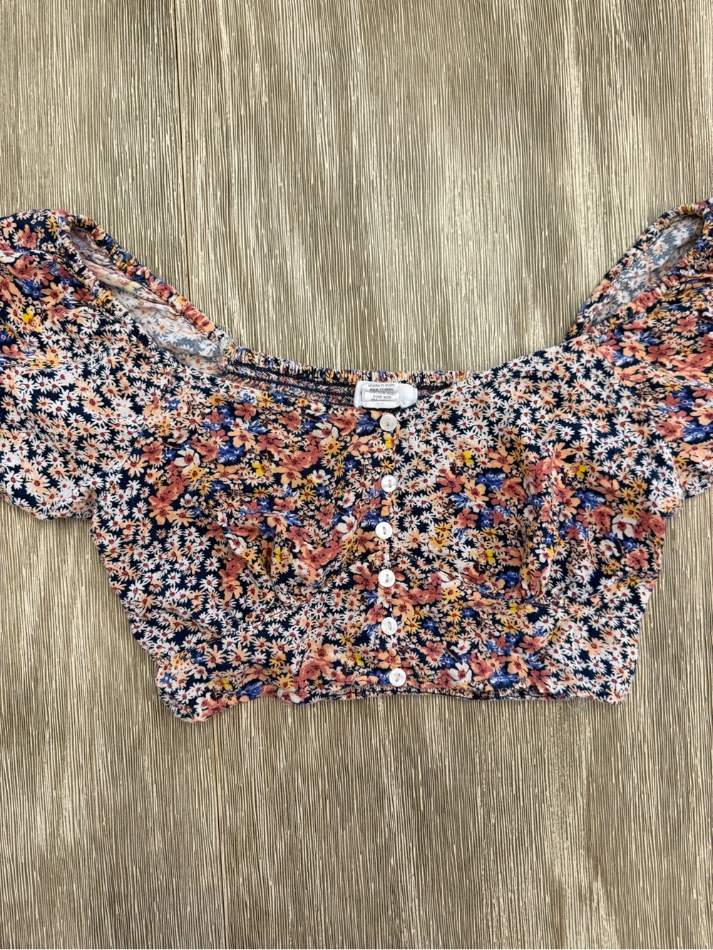 Ditsy Floral Button-Front Sweetheart Crop Top - Cottagecore festival - small